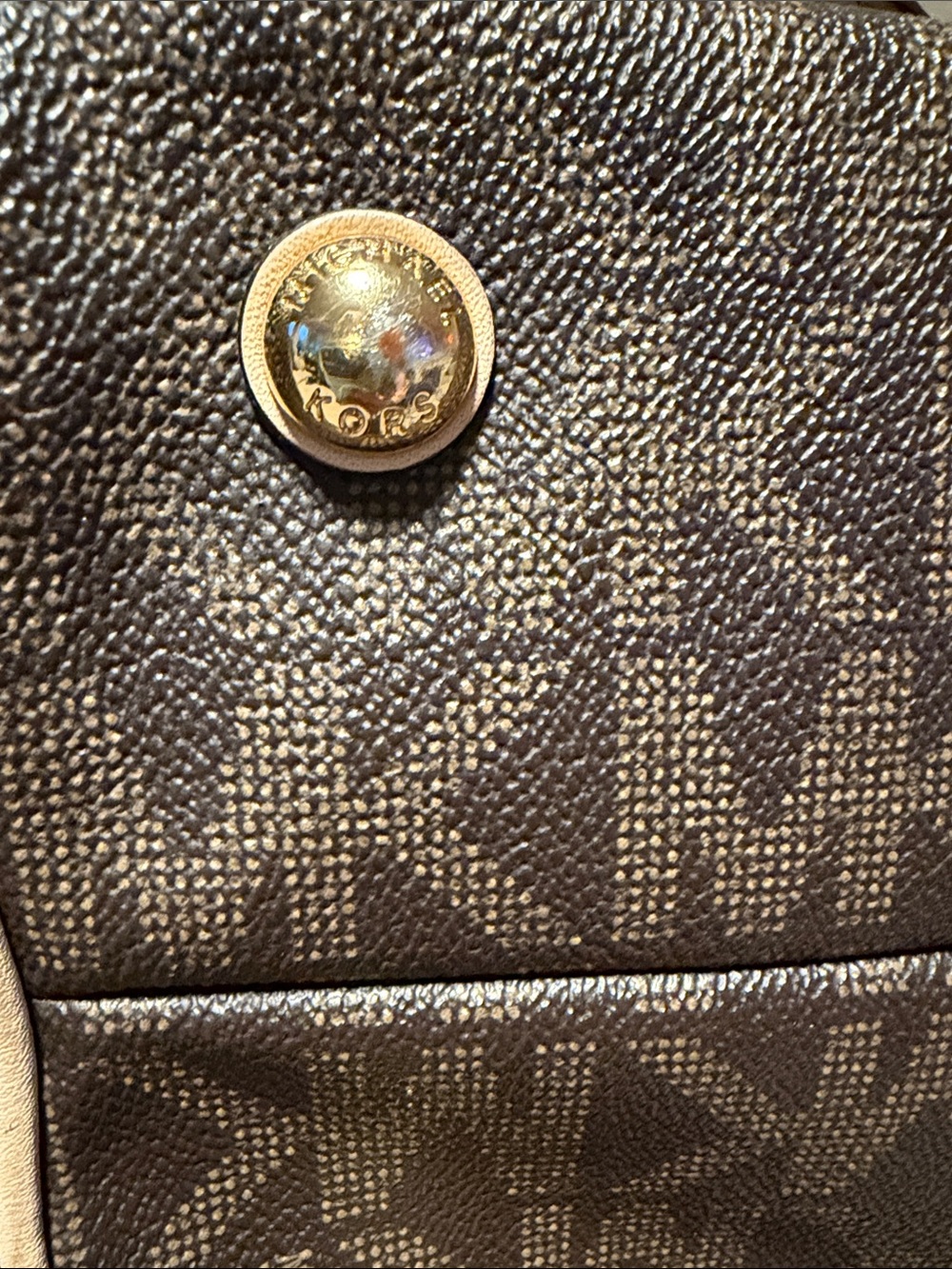 Michael Kors Dark Brown Logo Satchel with Light Beige Trim - Picture 4 of 15